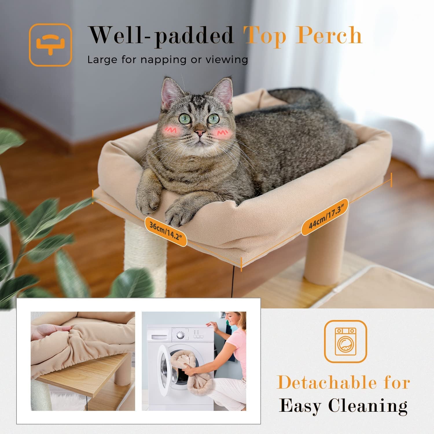 35" Modern Cat Tower Dual Condos, Wooden Cat Tree Large Cats | Modern Cat Tree with Sleek Wood, Large Scratcher Ramp and Sisal Posts for Indoor Cats,Heavy Duty Base for Large Cats
