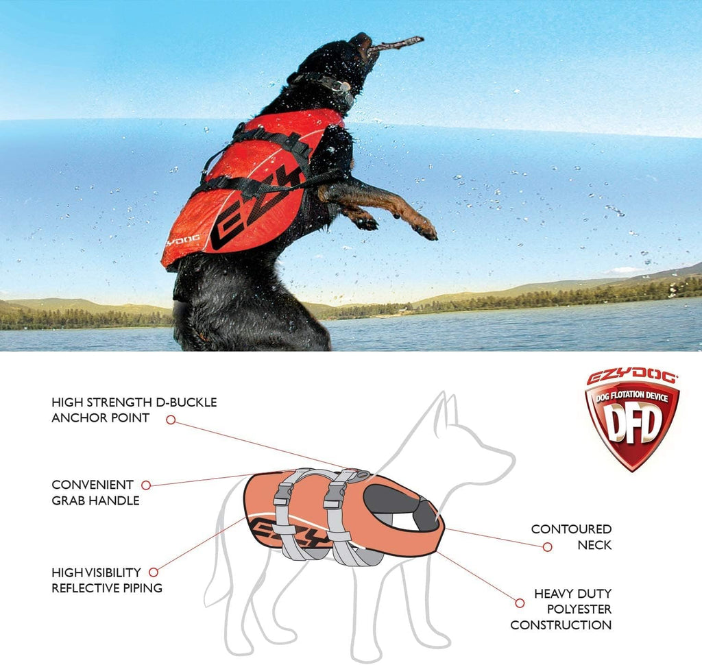 DFD Dog Life Jacket, Dog Life Vest for Swimming - X-Small, Red | Adjustable Dog Swim Vest, Padded Neoprene Straps, Grab Handle, 50% More Flotation Material, Reflective Trim, Stays Upright