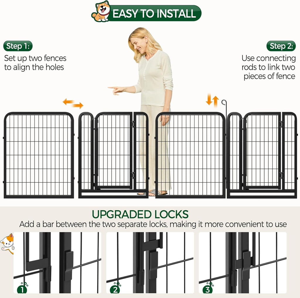 Yaheetech Dog Playpen 32In 16 Panels Pet Fence for Indoor Yard RV Camping | Easy Setup, Heavy Duty Rustproof Frame with Secure Latch Door, DIY Layouts,Foldable Storage, for Small & Medium Dogs