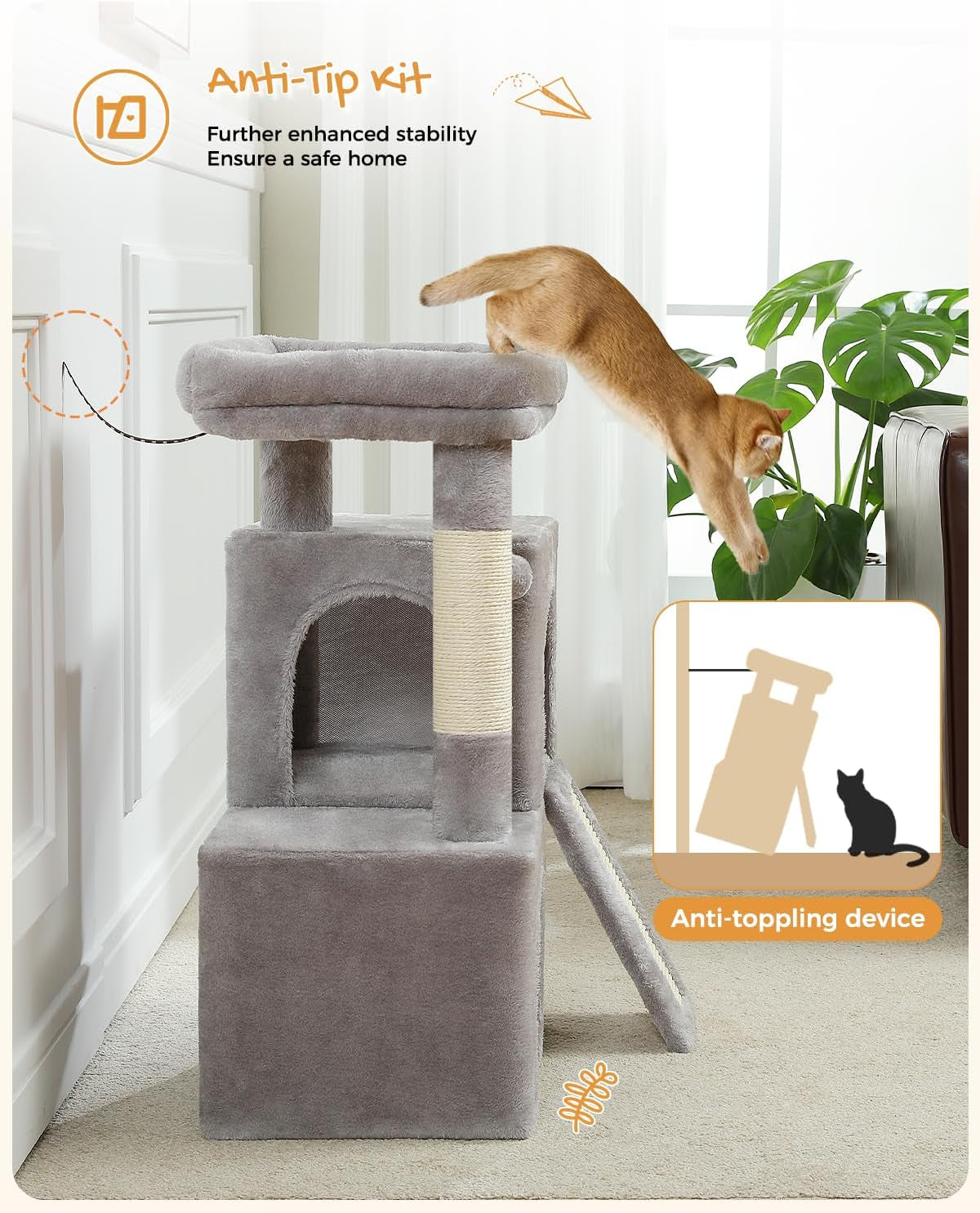 30" Cat Tower, Small Cat Tree with 2 Condos for Indoor Cats | Cat Trees for Small Cats,Cat Houses with Scratching Ramp and Posts,Dual Condos&Top Perch for Multi-Cat